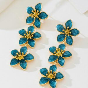 Floral Blue Gold Chain Earrings