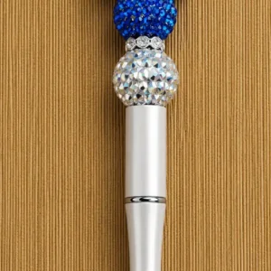 Pen ivory white - blue crystal (waterdrop)