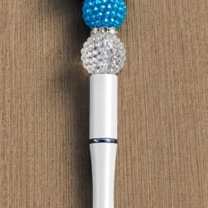 Pen lvory white - light blue crystal (waterdrop)